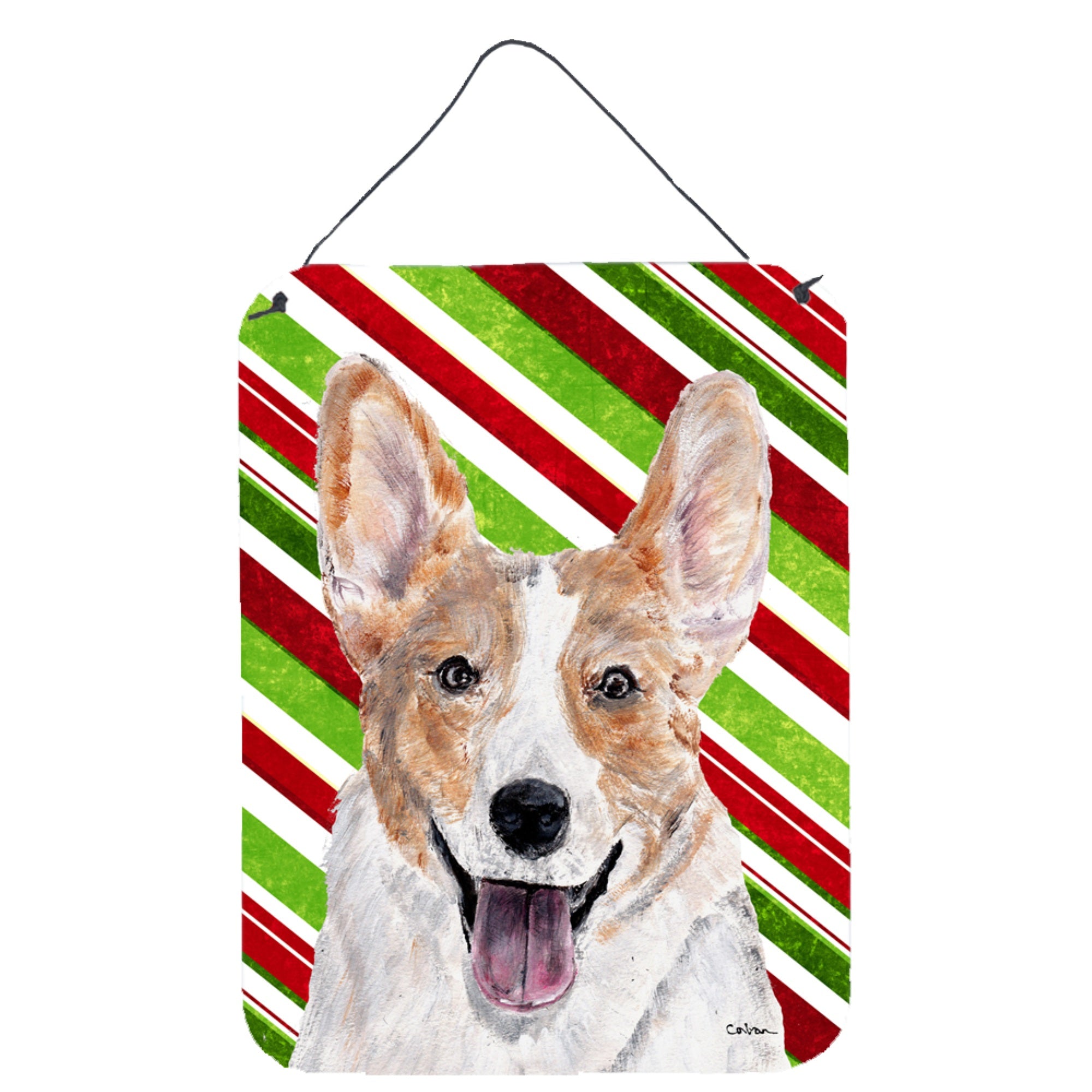 Carolines Treasures Cardigan Corgi Candy Cane Christmas Wall or Door Hanging Prints 16 x 12