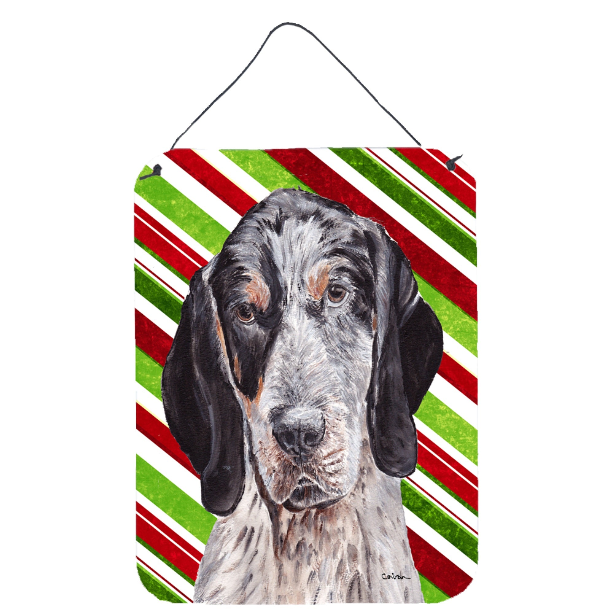 Carolines Treasures Blue Tick Coonhound Candy Cane Christmas Wall or Door Hanging Prints 16 x 12