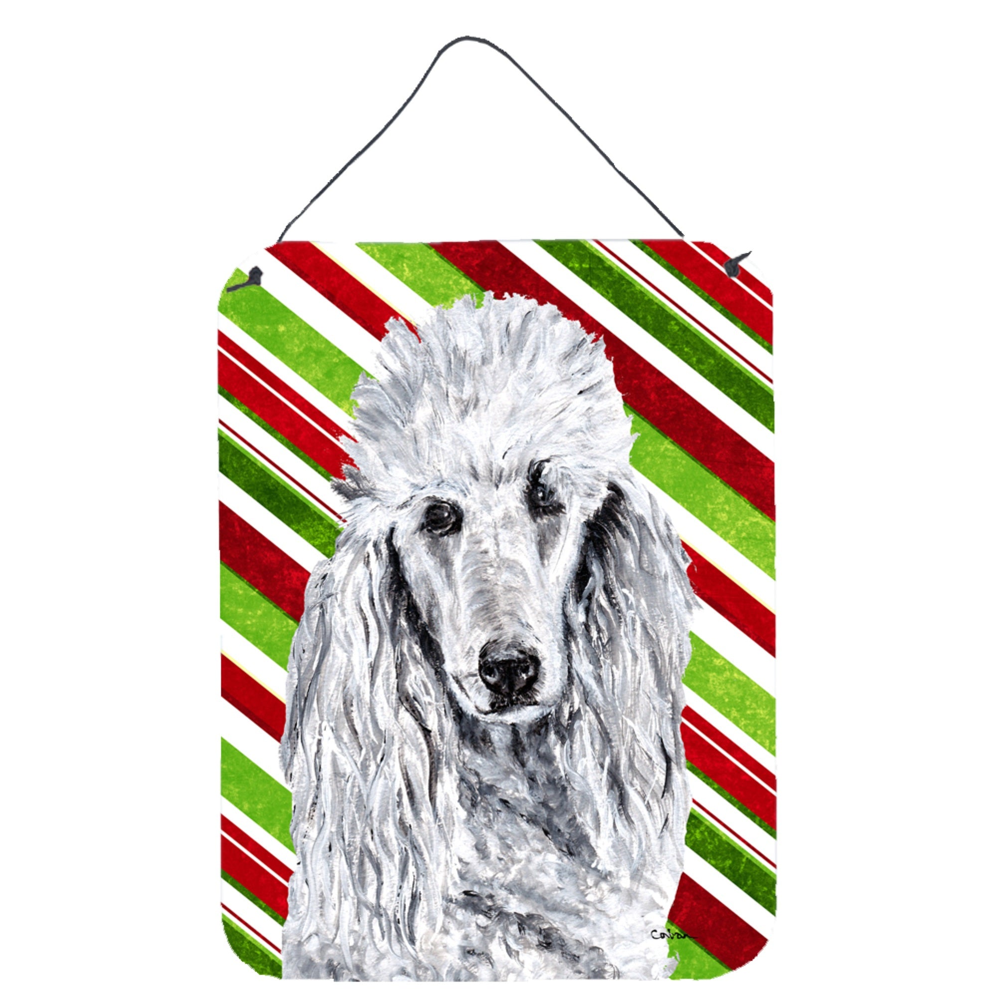 Carolines Treasures White Standard Poodle Candy Cane Christmas Wall or Door Hanging Prints 16 x 12