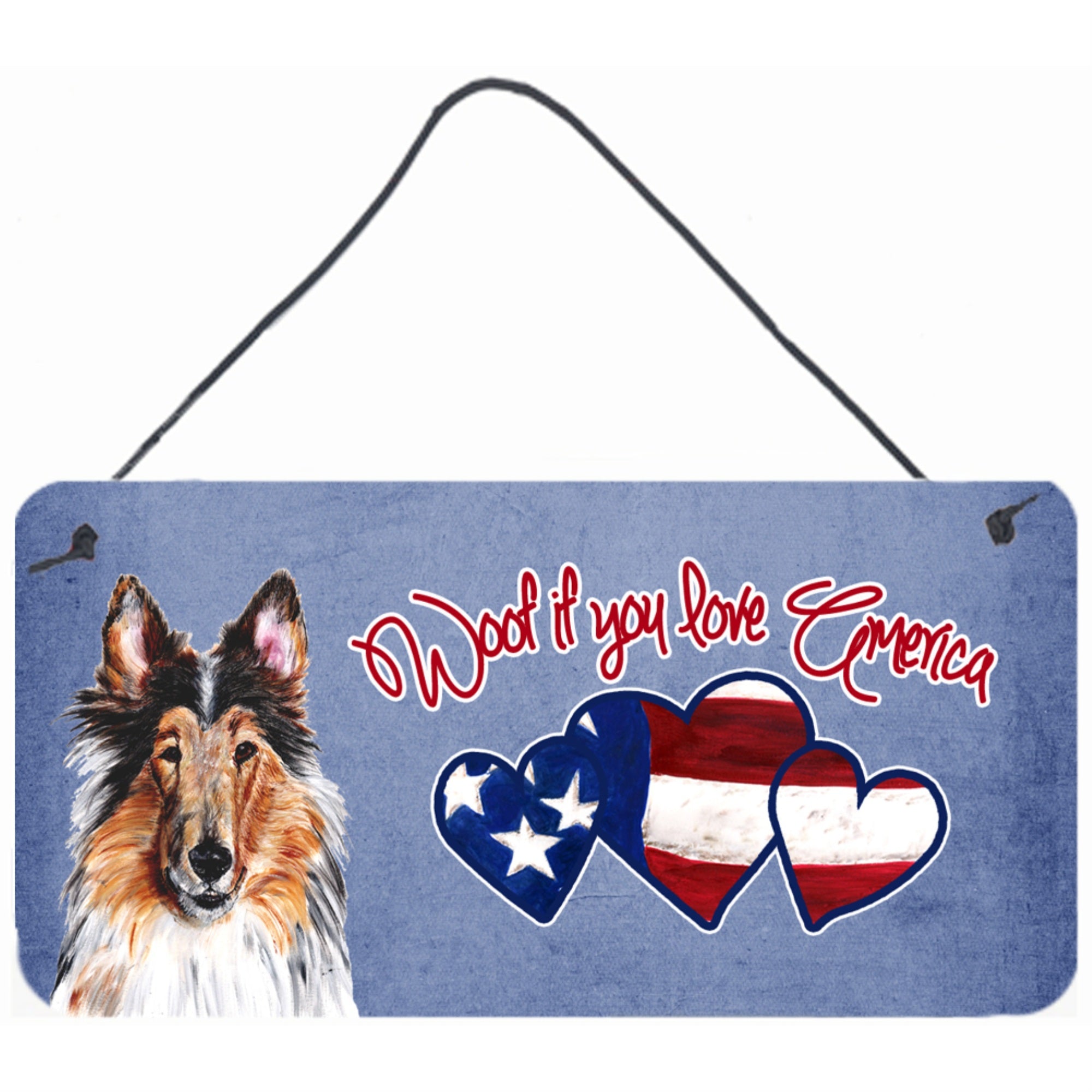 Carolines Treasures SC9894DS612 Woof If You Love America Collie Wall or Door Hanging Prints 6 x 12