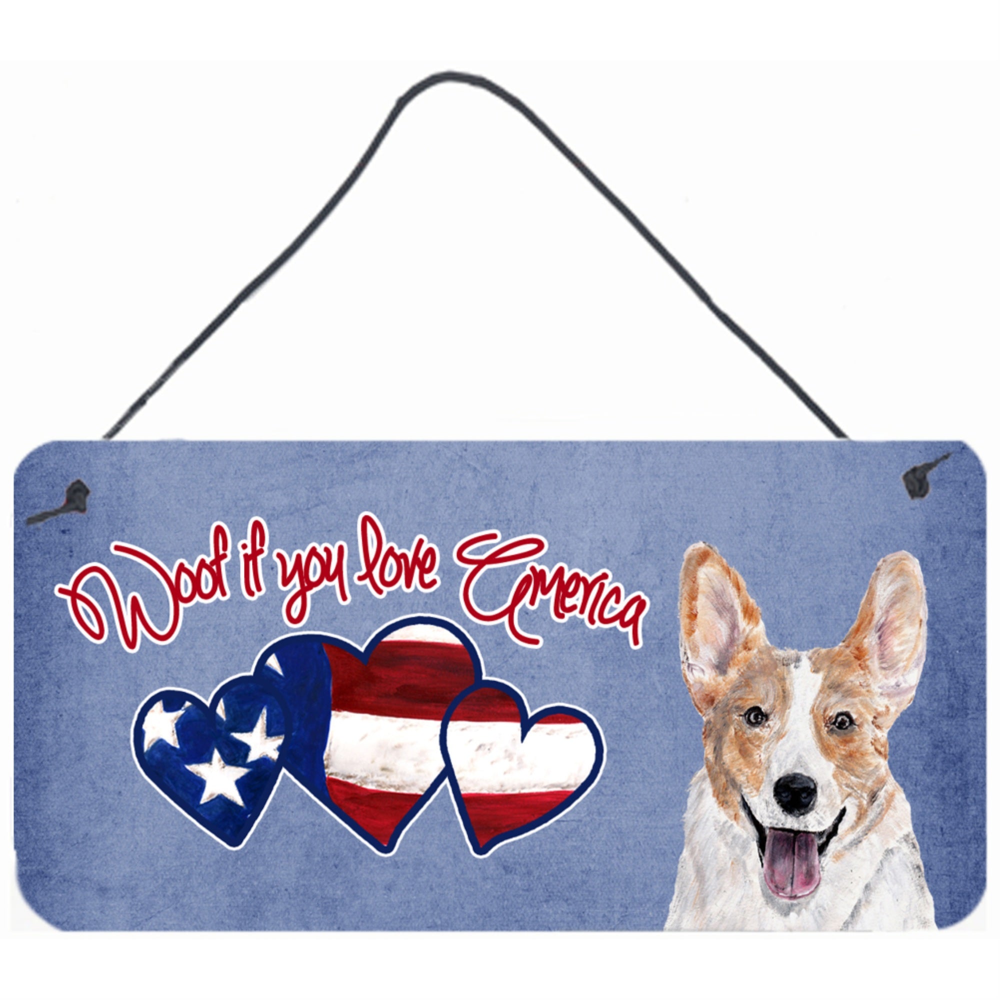 Carolines Treasures SC9896DS612 Woof If You Love America Corgi Wall or Door Hanging Prints 6 x 12