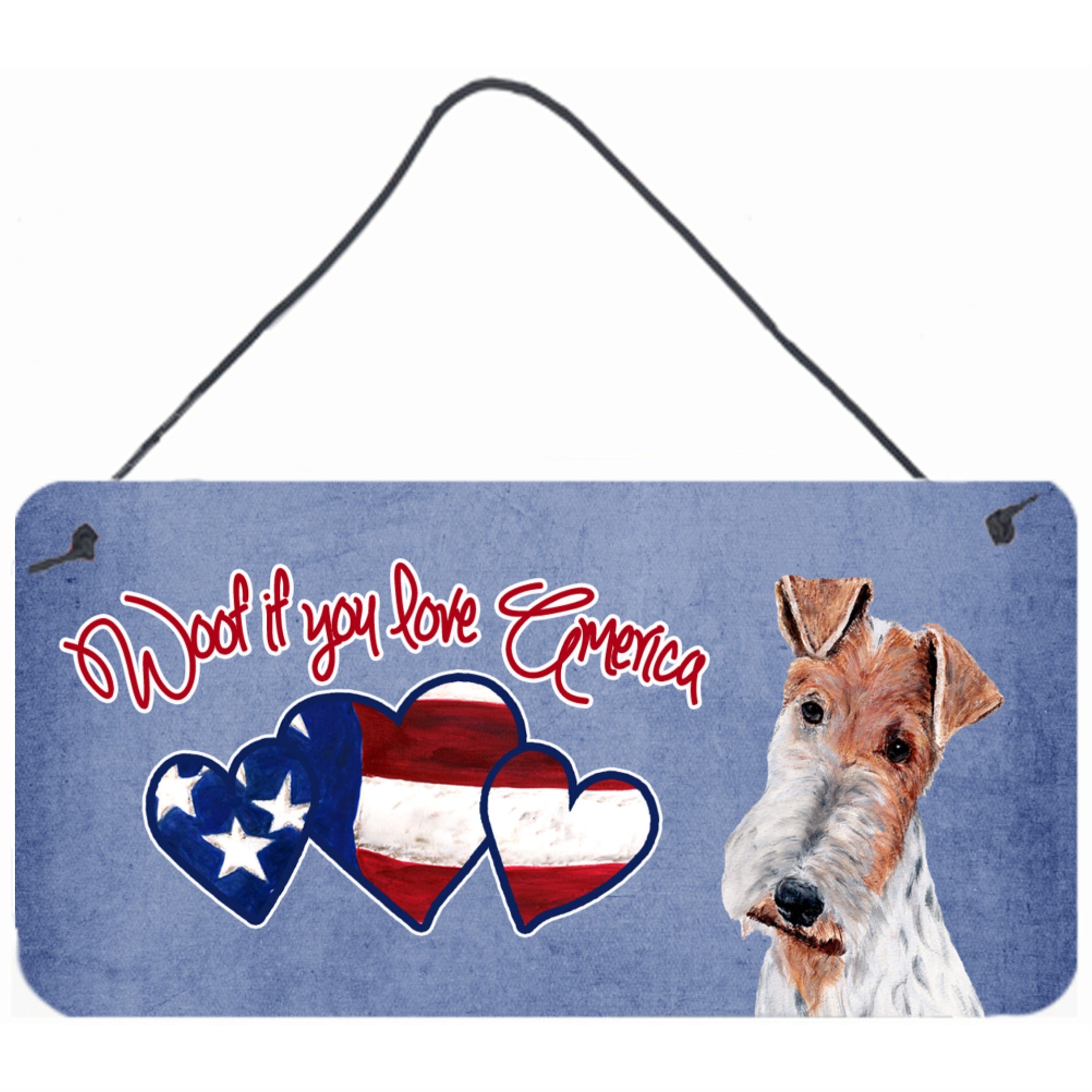 Carolines Treasures Woof If You Love America Wire Fox Terrier Wall or Door Hanging Prints 6 x 12