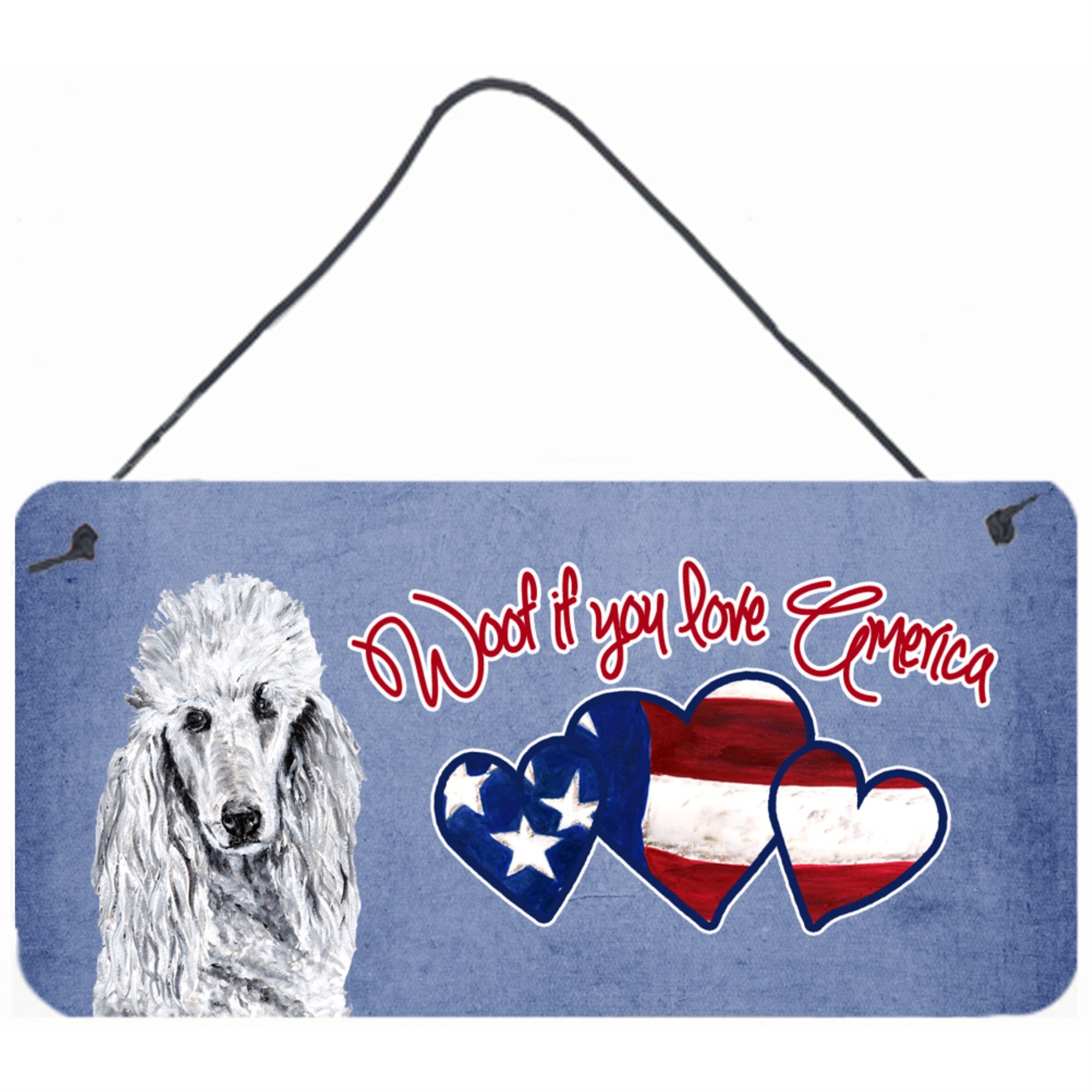 Carolines Treasures Woof If You Love America White Standard Poodle Wall or Door Hanging Prints 6 x 12