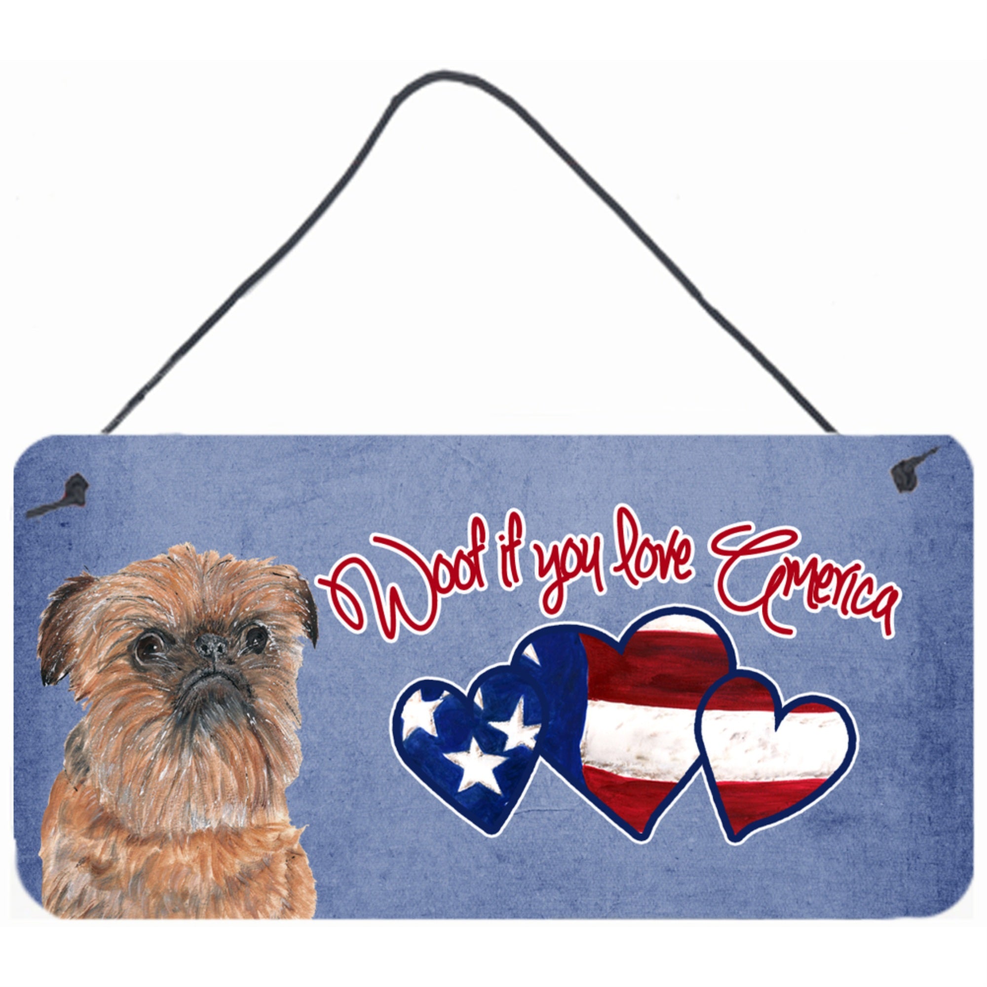 Carolines Treasures SC9924DS612 Woof If You Love America Brussels Griffon Wall or Door Hanging Prints 6 x 12