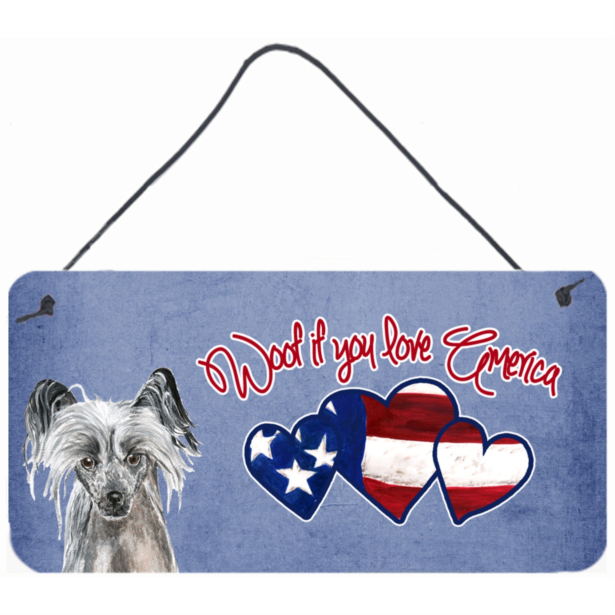 Carolines Treasures SC9930DS612 Woof If You Love America Chinese Crested Wall or Door Hanging Prints 6 x 12