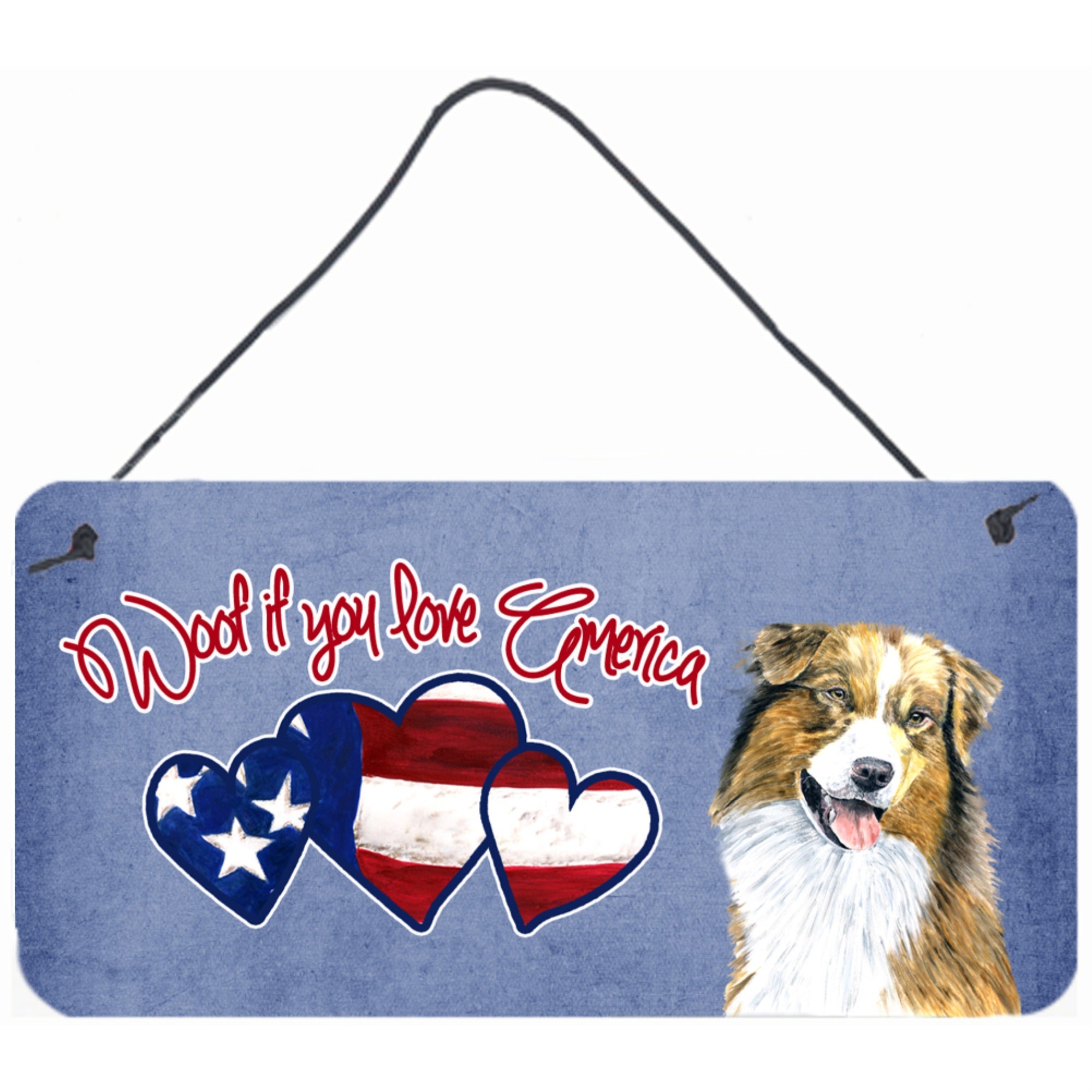 Carolines Treasures SC9935DS612 Woof If You Love America Australian Shepherd Wall or Door Hanging Prints 6 x 12