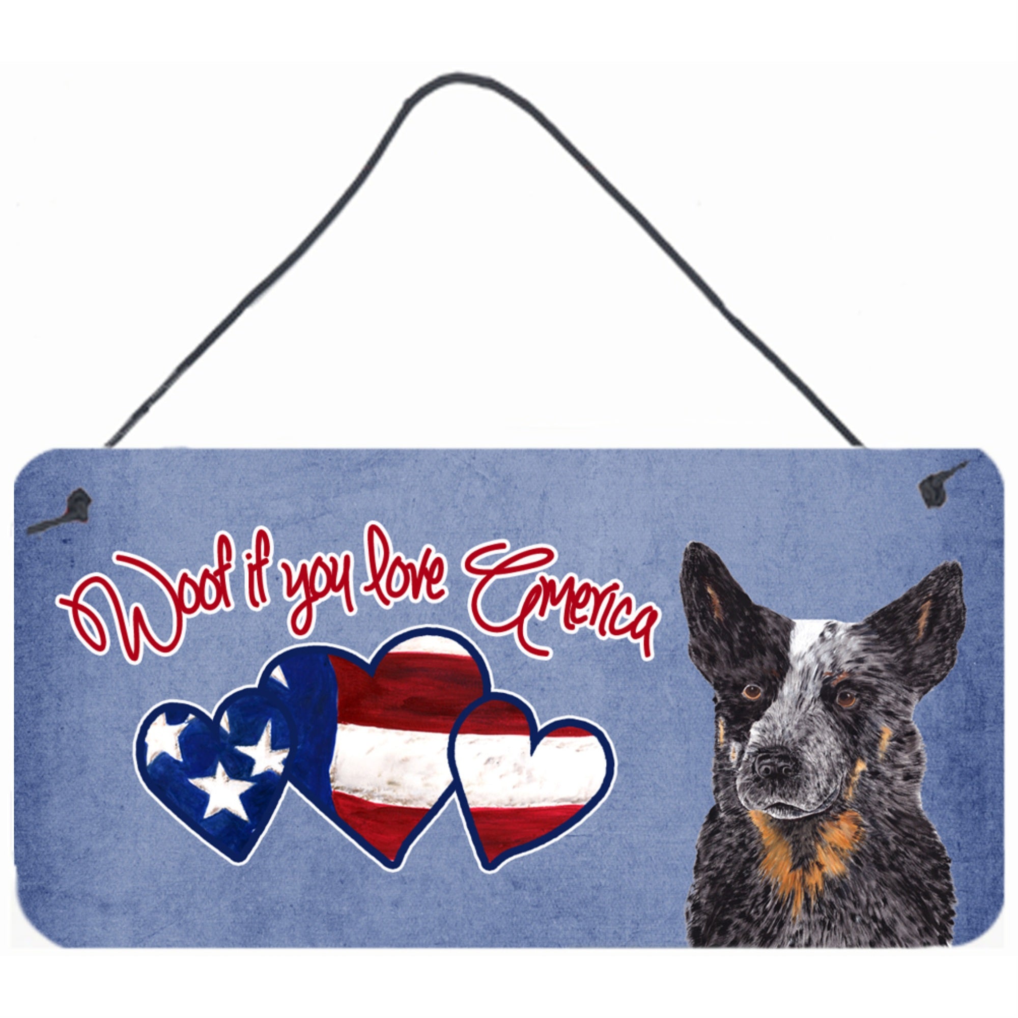 Carolines Treasures SC9936DS612 Woof If You Love America Australian Cattle Dog Wall or Door Hanging Prints 6 x 12