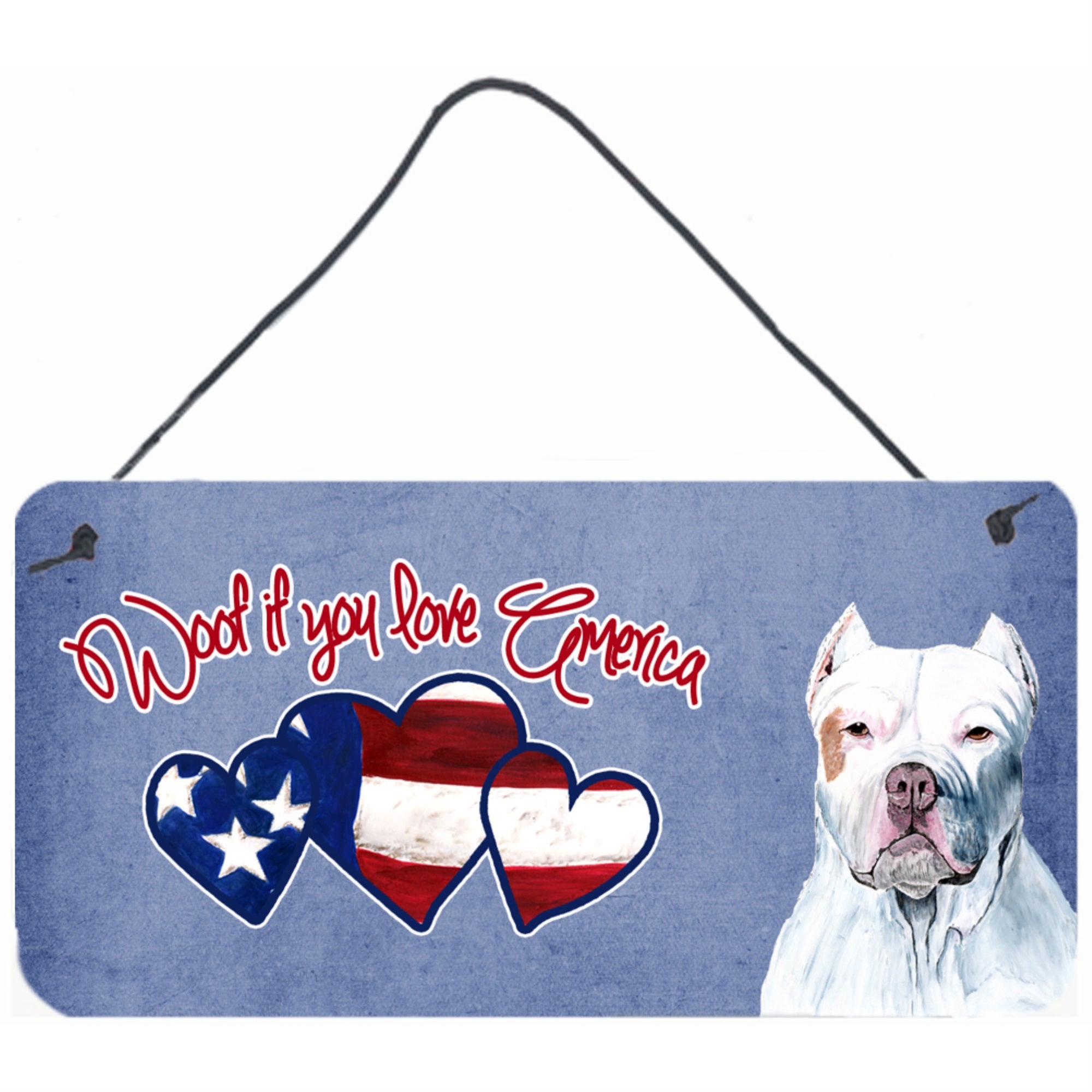 Carolines Treasures Woof If You Love America White Pit Bull Wall or Door Hanging Prints 6 x 12