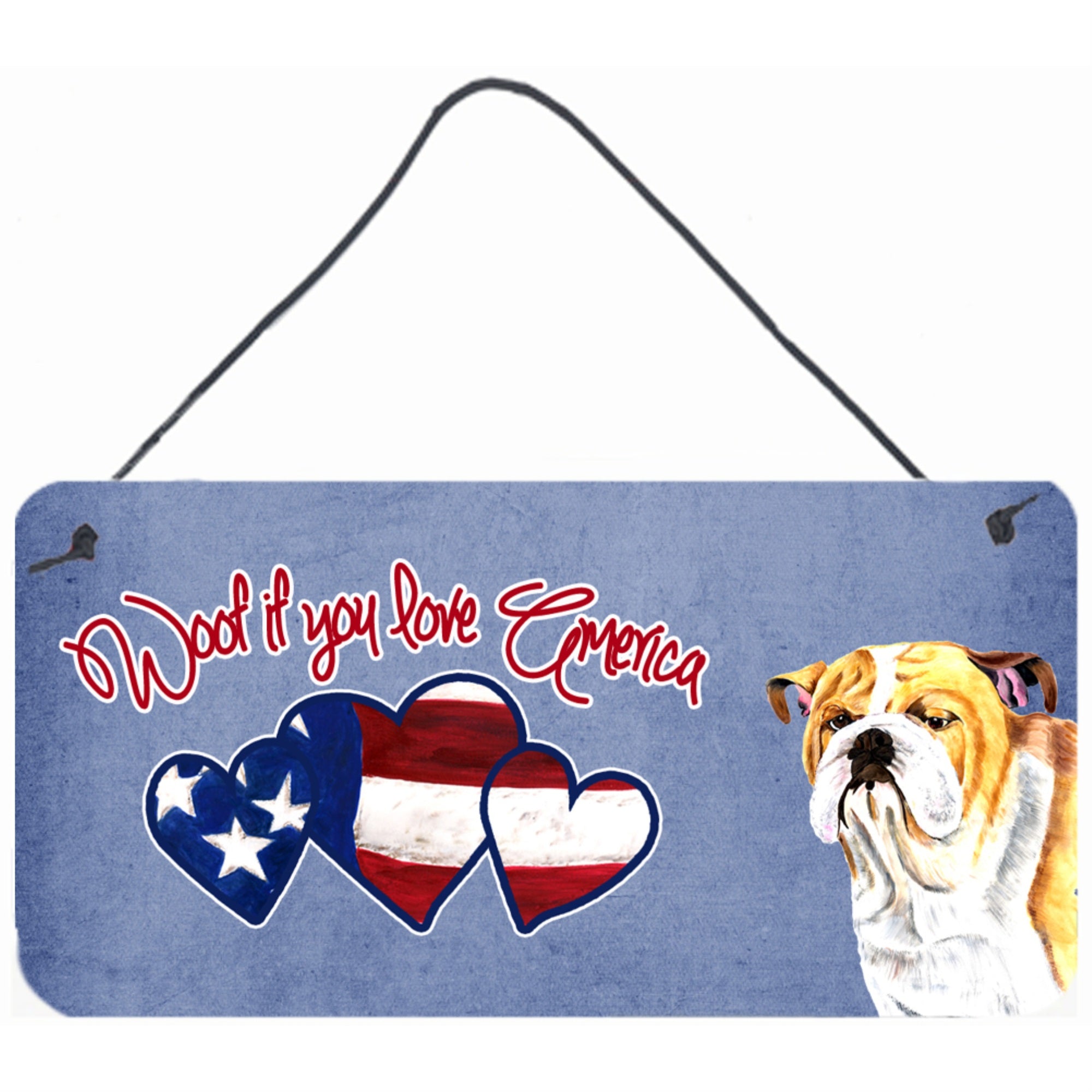 Carolines Treasures SC9955DS612 Woof If You Love America English Bulldog Wall or Door Hanging Prints 6 x 12