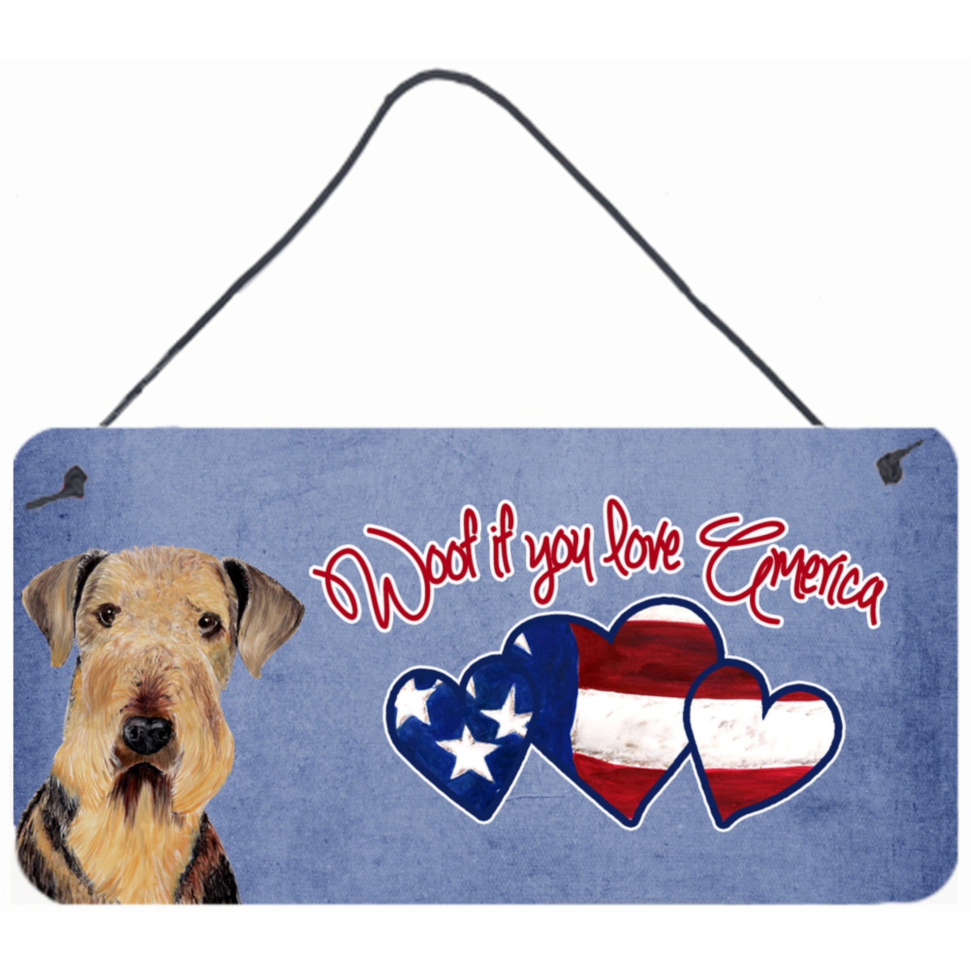 Carolines Treasures SC9956DS612 Woof If You Love America Airedale Wall or Door Hanging Prints 6 x 12