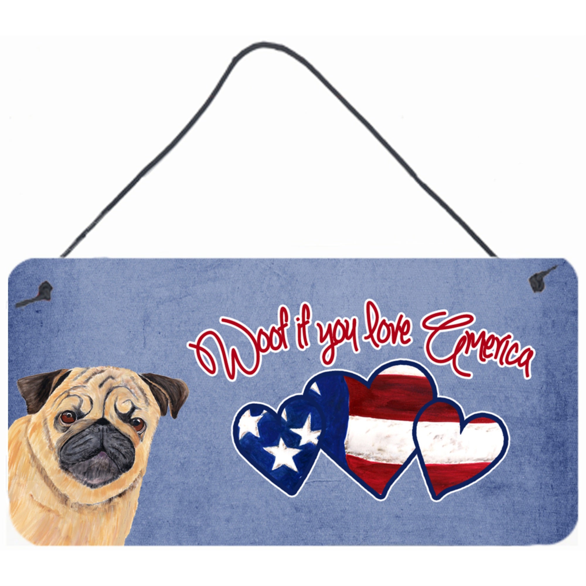 Carolines Treasures Woof If You Love America Fawn Pug Wall or Door Hanging Prints 6 x 12