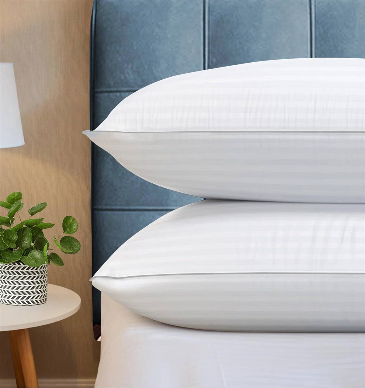 Set of 2 Machine Washable Down Alternative Bed Pillow with Cotton Cover - Queen
