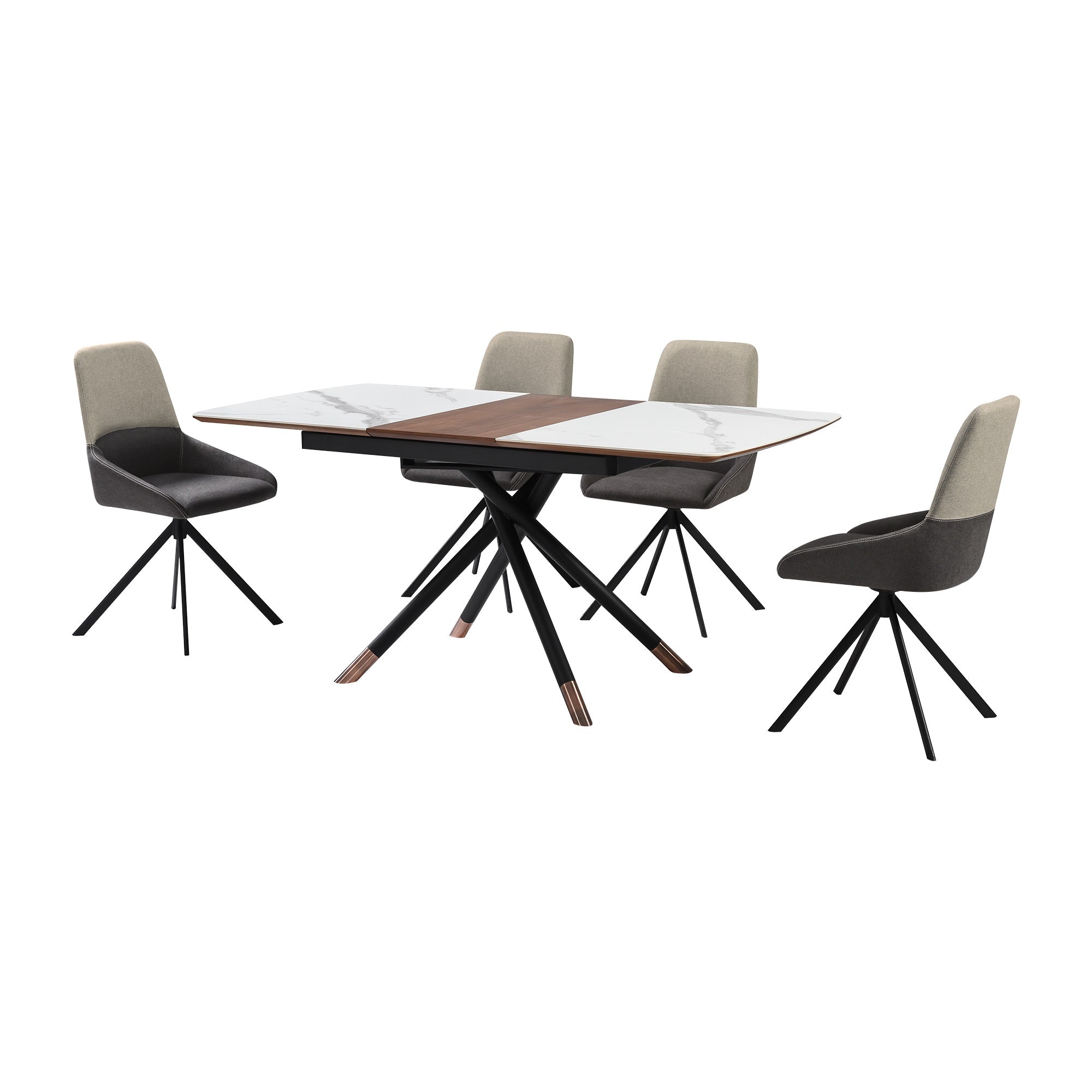 Alora Maverick 5 Piece Extendable Dining Set with Two-Tone Gray Fabric Chairs