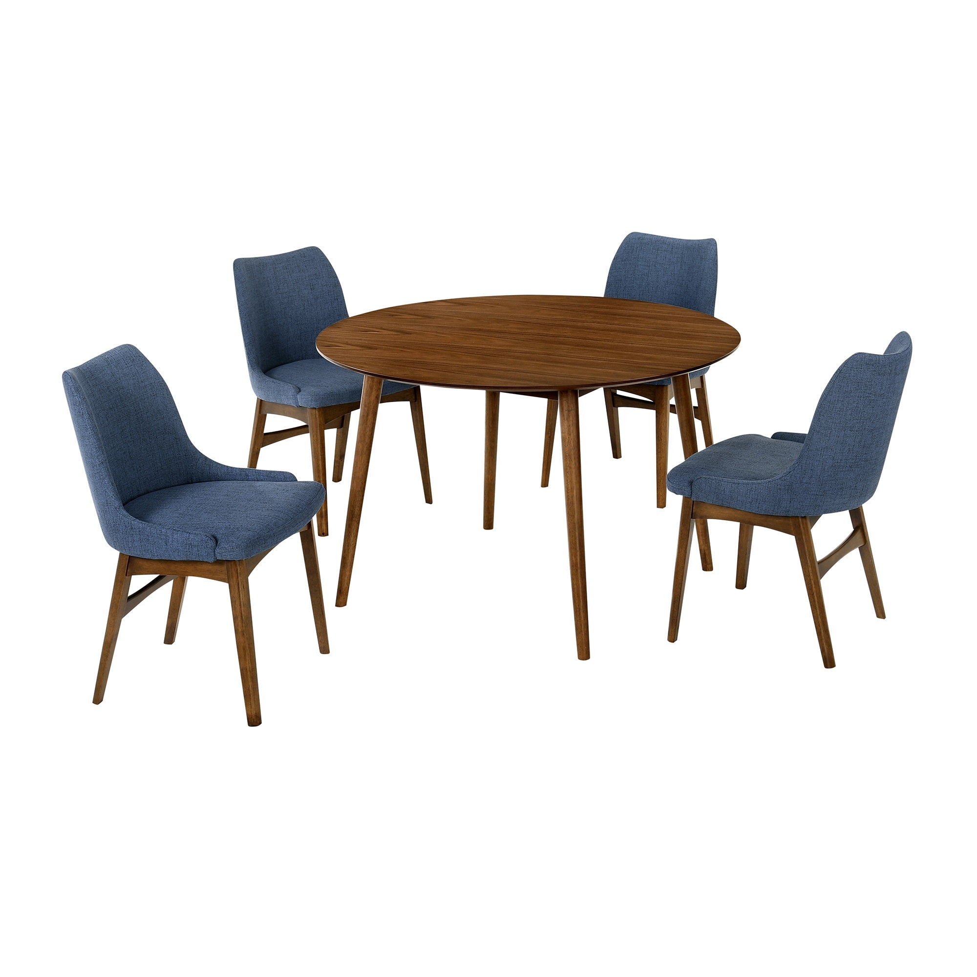 Arcadia and Azalea 48'' Round Blue and Walnut Wood 5 Piece Dining Set