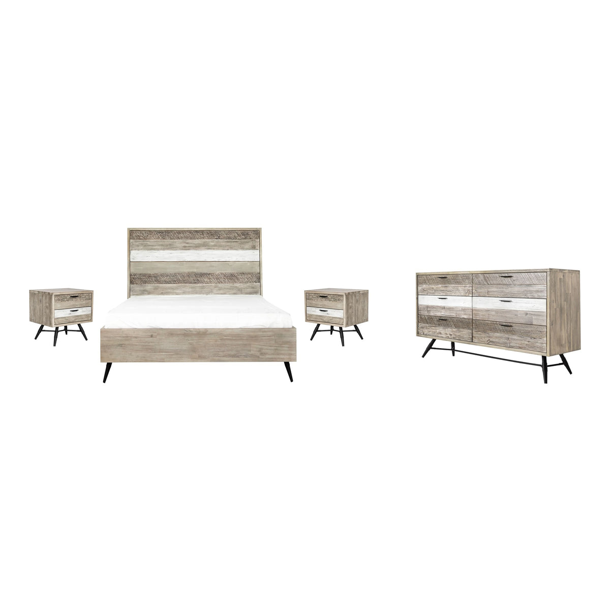 Bridges 4 Piece Queen Bedroom Set in Two-Tone Acacia Wood