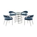 Diaz Morgan 5 Piece Round Glass Dining Table Set with Metal Frame and Upholstered Chairs