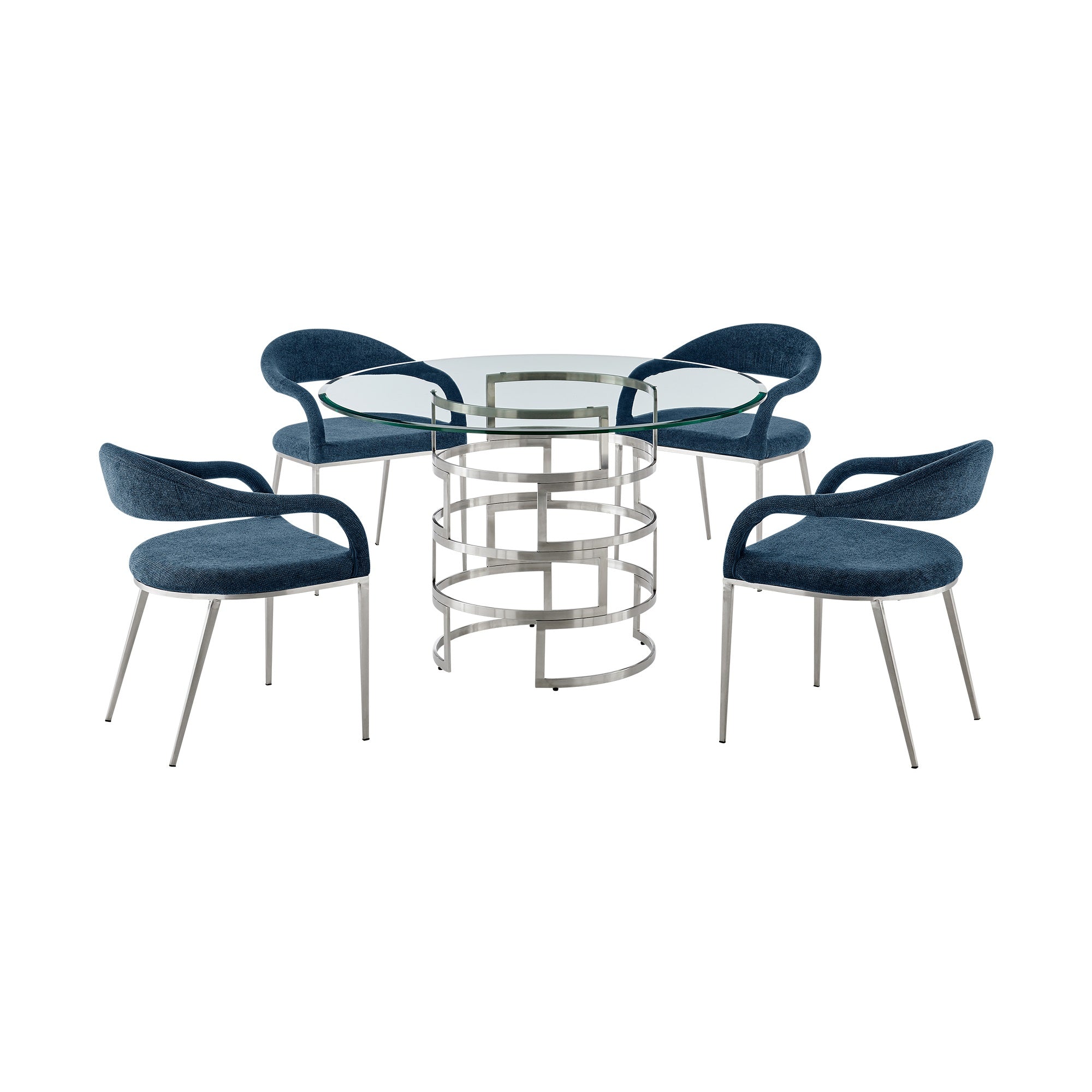 Diaz Morgan 5 Piece Round Glass Dining Table Set with Metal Frame and Upholstered Chairs