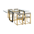 Kai Anastasia 5 Piece Rectangular Glass Dining Table Set with Metal Frame and Upholstered Chairs