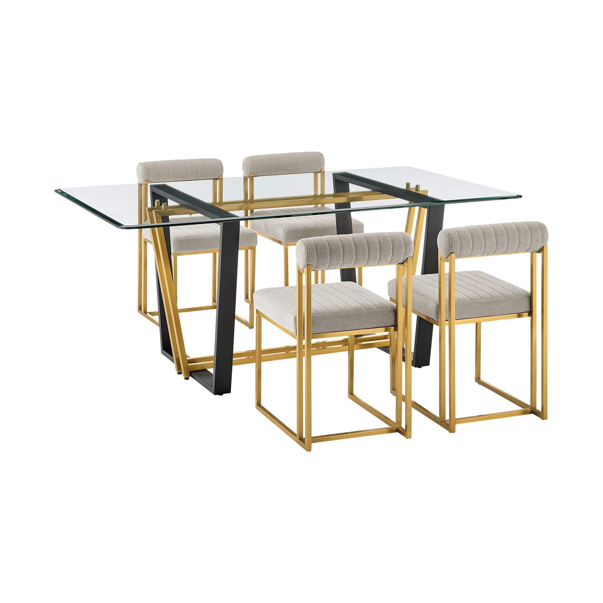 Kai Anastasia 5 Piece Rectangular Glass Dining Table Set with Metal Frame and Upholstered Chairs