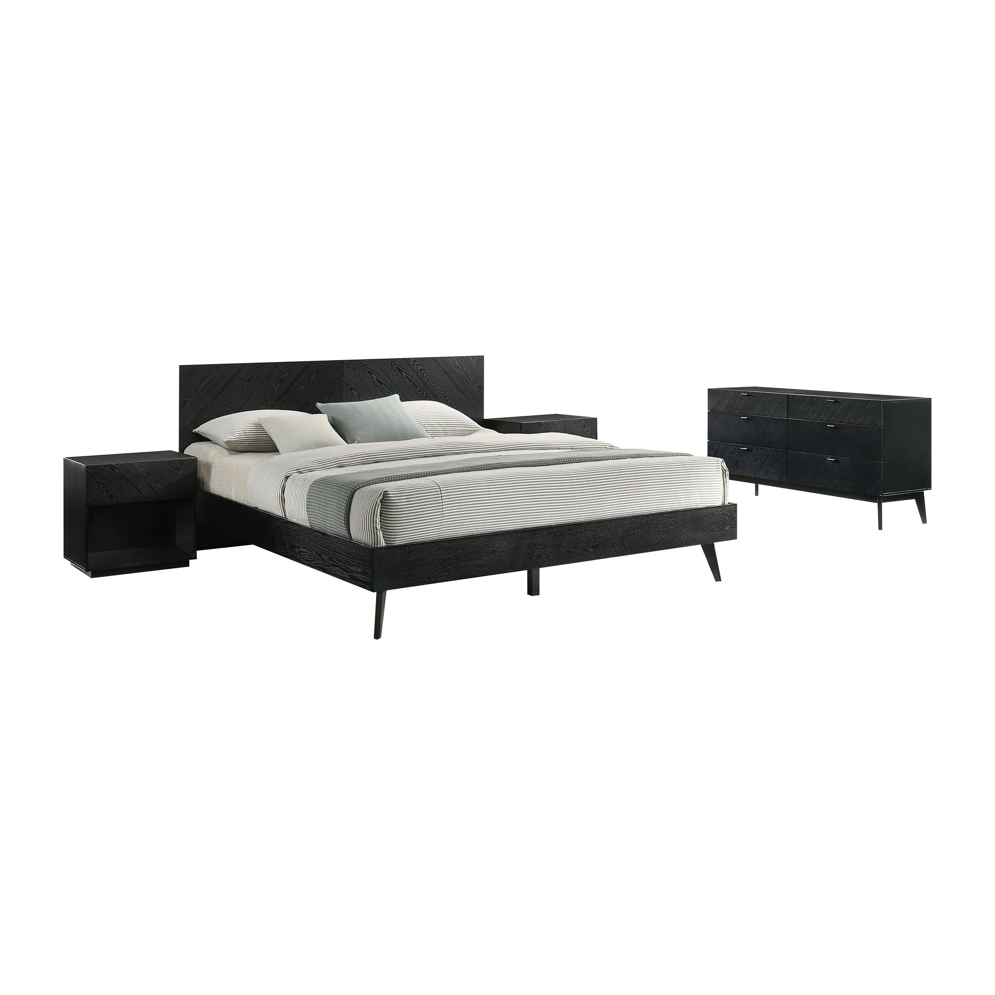 Petra King 4 Piece Wood Bedroom Set in Black Finish