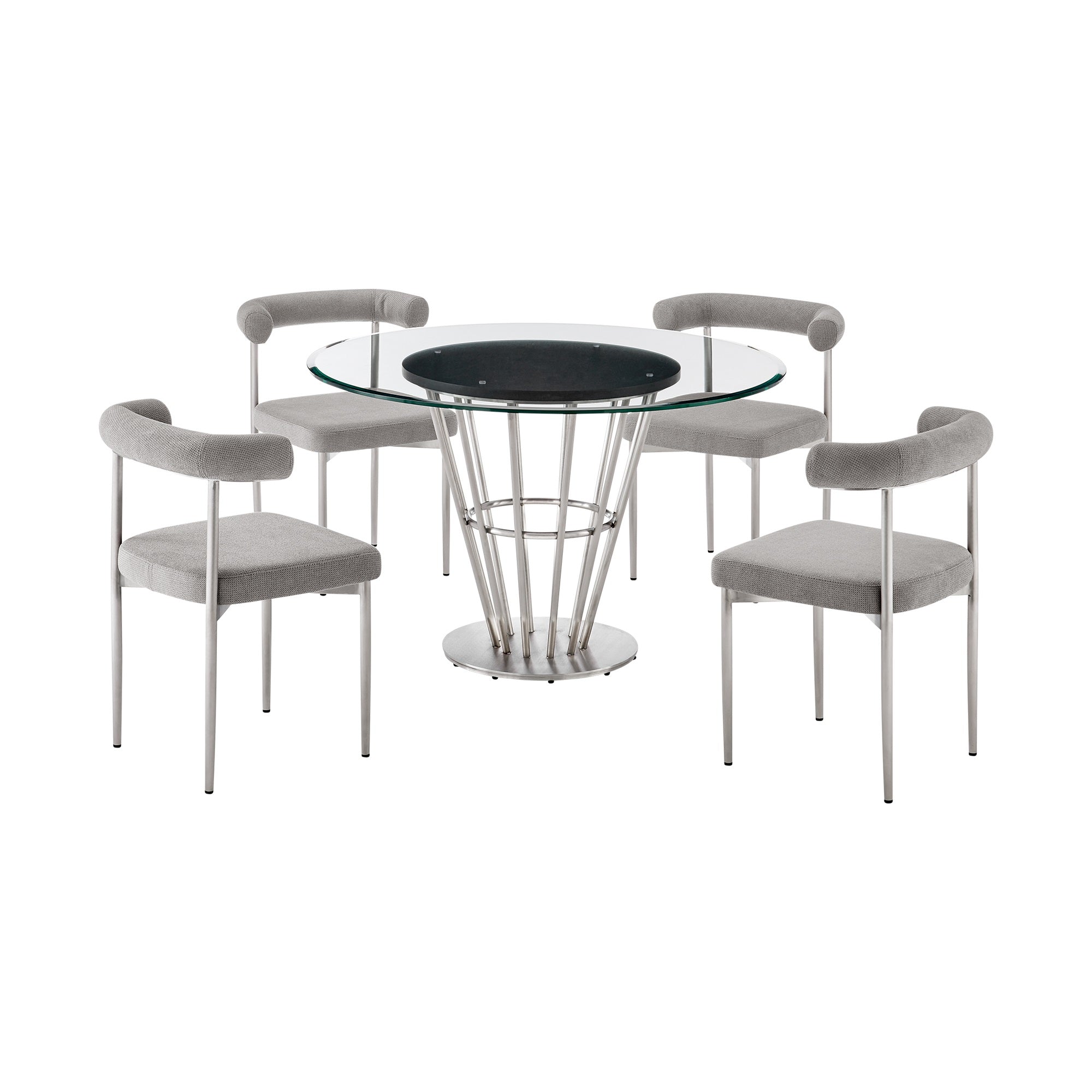 Veronica Shannon 5 Piece Round Glass Dining Table Set with Metal Frame and Upholstered Chairs