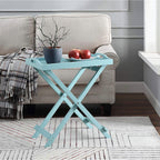 Folding TV Tray Bedside Table in Light Blue Teal Turquoise Seafoam Wood Finish