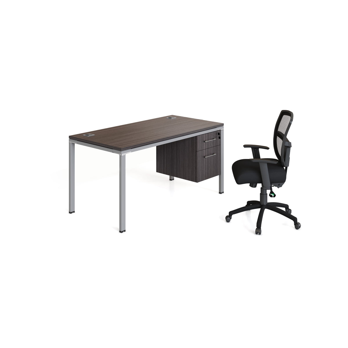 Boss Office Products Single Desk With (1) Pedestal, 66 Inch  X 24 Inch  Desk Top (Ea), Driftwood