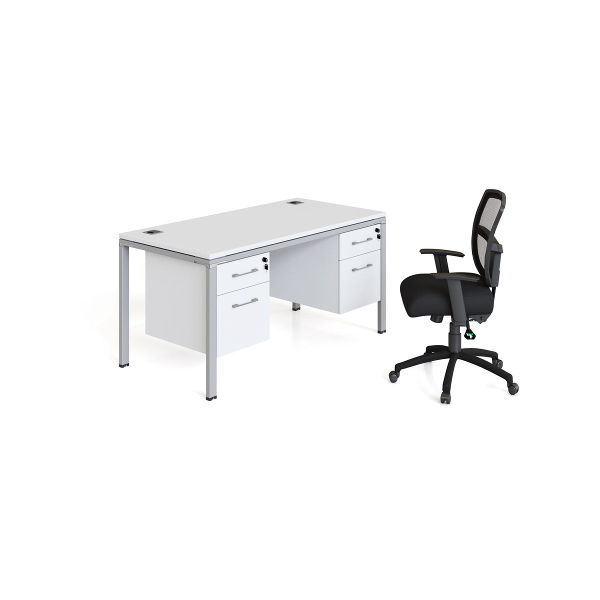 Boss Office Products Single Desk With (2) Pedestals, 66 Inch  X 24 Inch  Desk Top, White