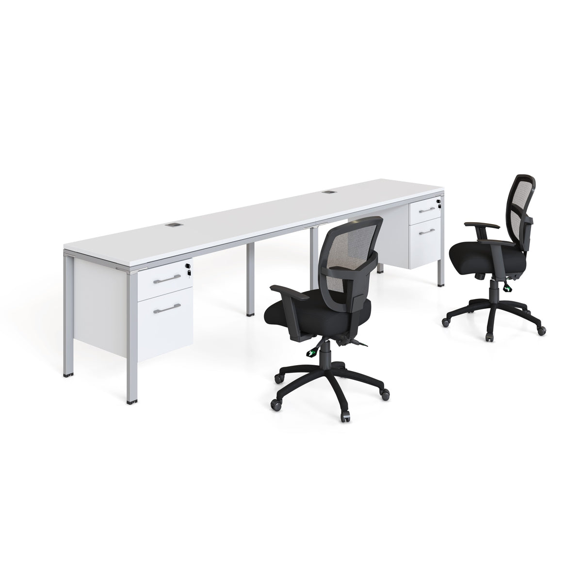 Boss Office Products Double Desk, Side By Side With (2) Pedestals, 48 Inch  X 24 Inch  Desk Top (Ea), White
