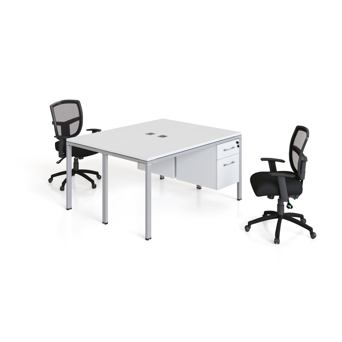 Boss Office Products Double Desk, Face To Face With (2) Pedestals, 48 Inch  X 24 Inch  Desk Top (Ea), White