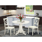 East West Furniture SHBO3-WHI-W 3 Piece Dinette Set for Small Spaces Contains a Round Dining Room Table with Pedestal and 2 Kitchen Dining Chairs, 42x42 Inch, Linen White