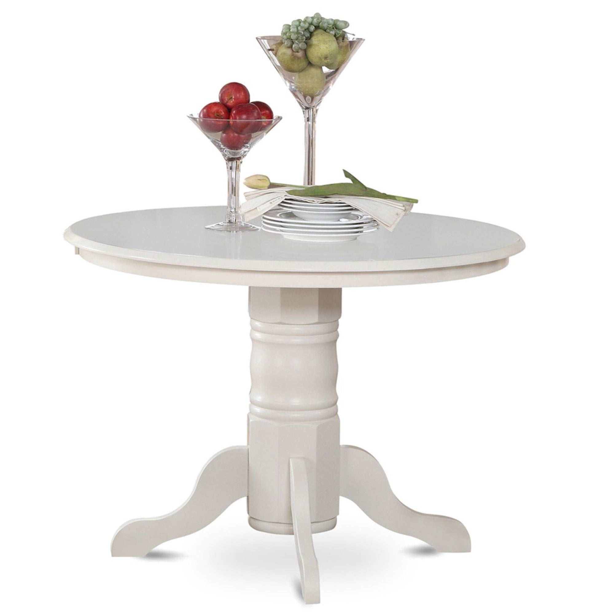 East West Furniture SHBO3-WHI-W 3 Piece Dinette Set for Small Spaces Contains a Round Dining Room Table with Pedestal and 2 Kitchen Dining Chairs, 42x42 Inch, Linen White
