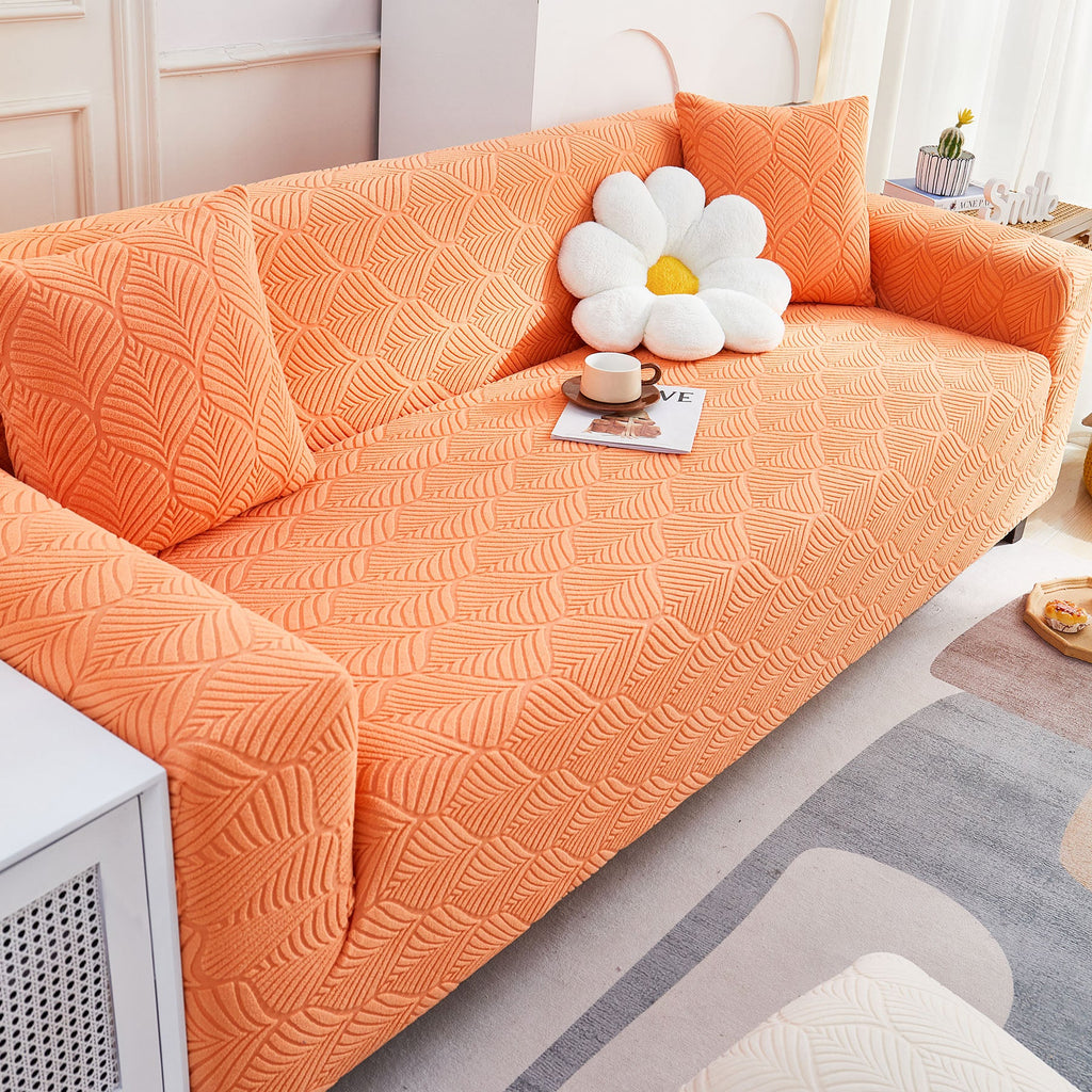 3D Leaves Jacquard Couch Slipcovers Non-Slip Cozy Stretchy Couch Covers for Sectional