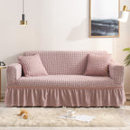 High-Quality Seersucker Stretch Sofa Slipcover with Elastic Bottom and Skirt Washable Furniture Protector for Kids and Pets 1/2/3/4 Seater Options