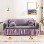 High-Quality Seersucker Stretch Sofa Slipcover with Elastic Bottom and Skirt Washable Furniture Protector for Kids and Pets 1/2/3/4 Seater Options