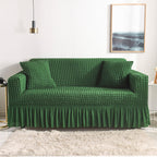 High-Quality Seersucker Stretch Sofa Slipcover with Elastic Bottom and Skirt Washable Furniture Protector for Kids and Pets 1/2/3/4 Seater Options