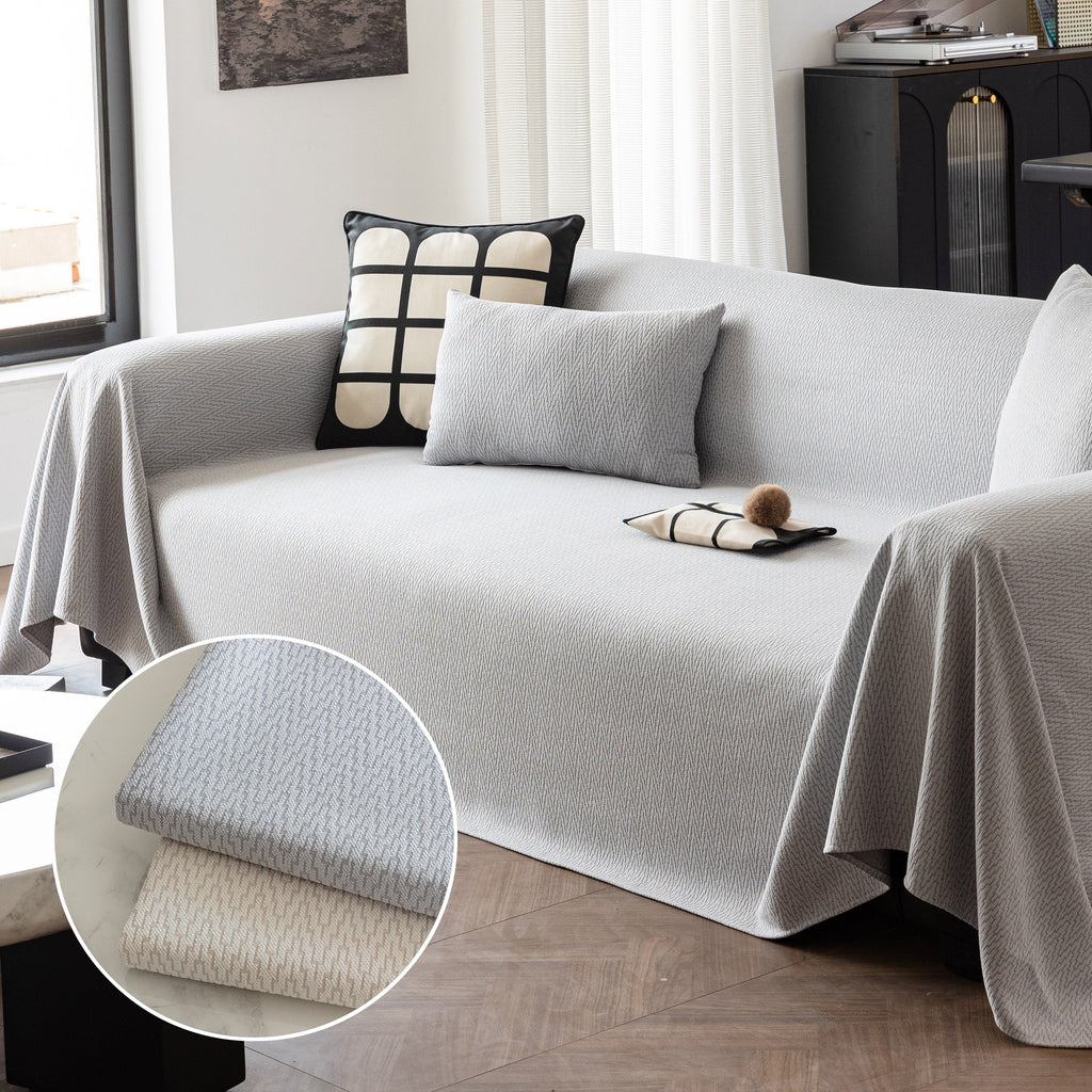 Herringbone Textured Sofa Throw Blanket, Durable Pet Friendly Modern Couch Slipcover