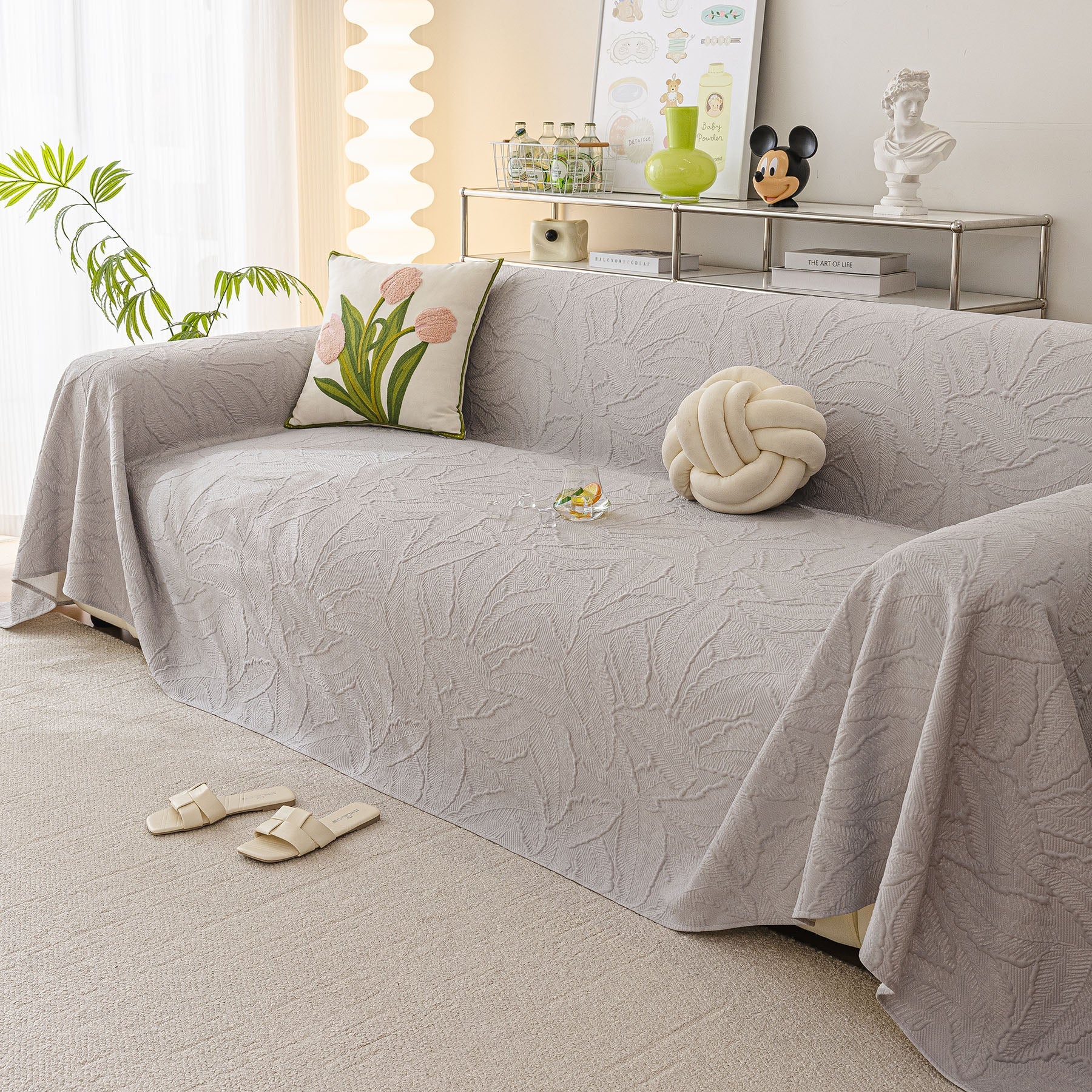 Durable Cooling Couch Cover for Dogs Textured Chic Leaf Summer Throw Cover Blanket