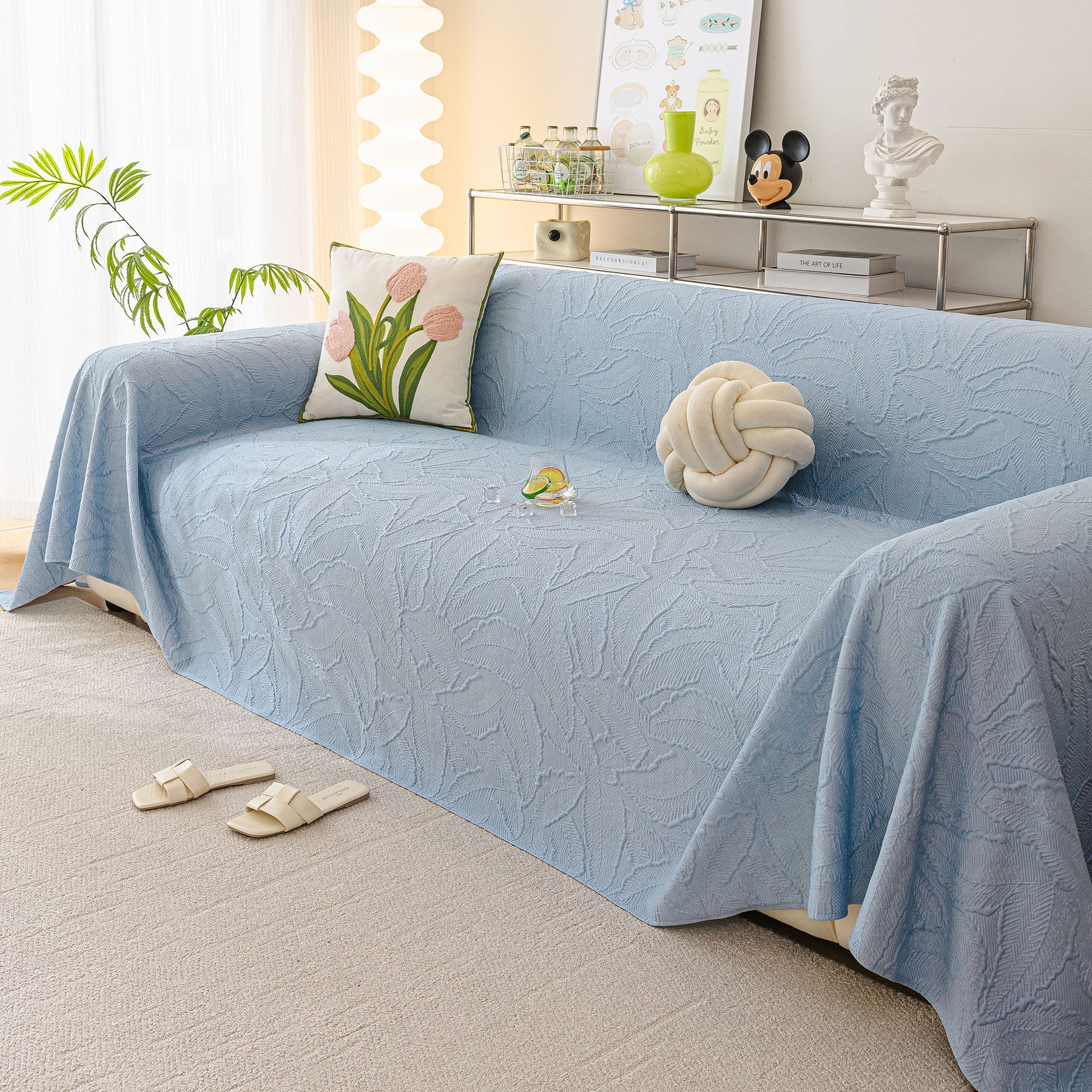 Durable Cooling Couch Cover for Dogs Textured Chic Leaf Summer Throw Cover Blanket