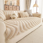 Cozy Plush Sofa Topper with Raised Wave Texture, Non-Slip Furniture Protector Cover