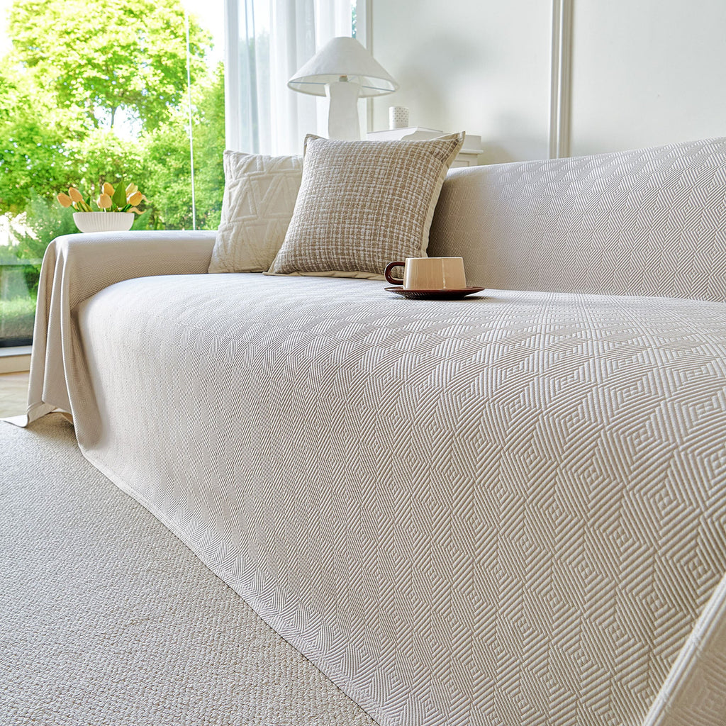 Cooling Ice Silk Soft Sofa Cover Blanket, Woven Geometric Textured Modern Couch Cover