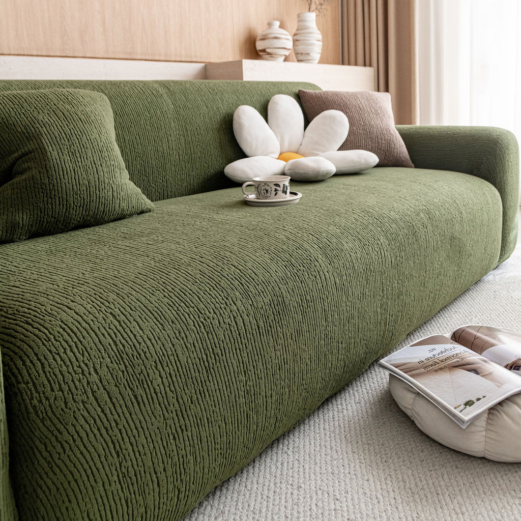Stretch Textured Vertical Stripe Couch Slipcover, Soft Jacquard Elastic Sofa Cover