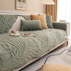 Soft Velvet Plush Non-Slip Sofa Cover Quilted Palm Leaves Sofa Seat Pad for Kids and Pets