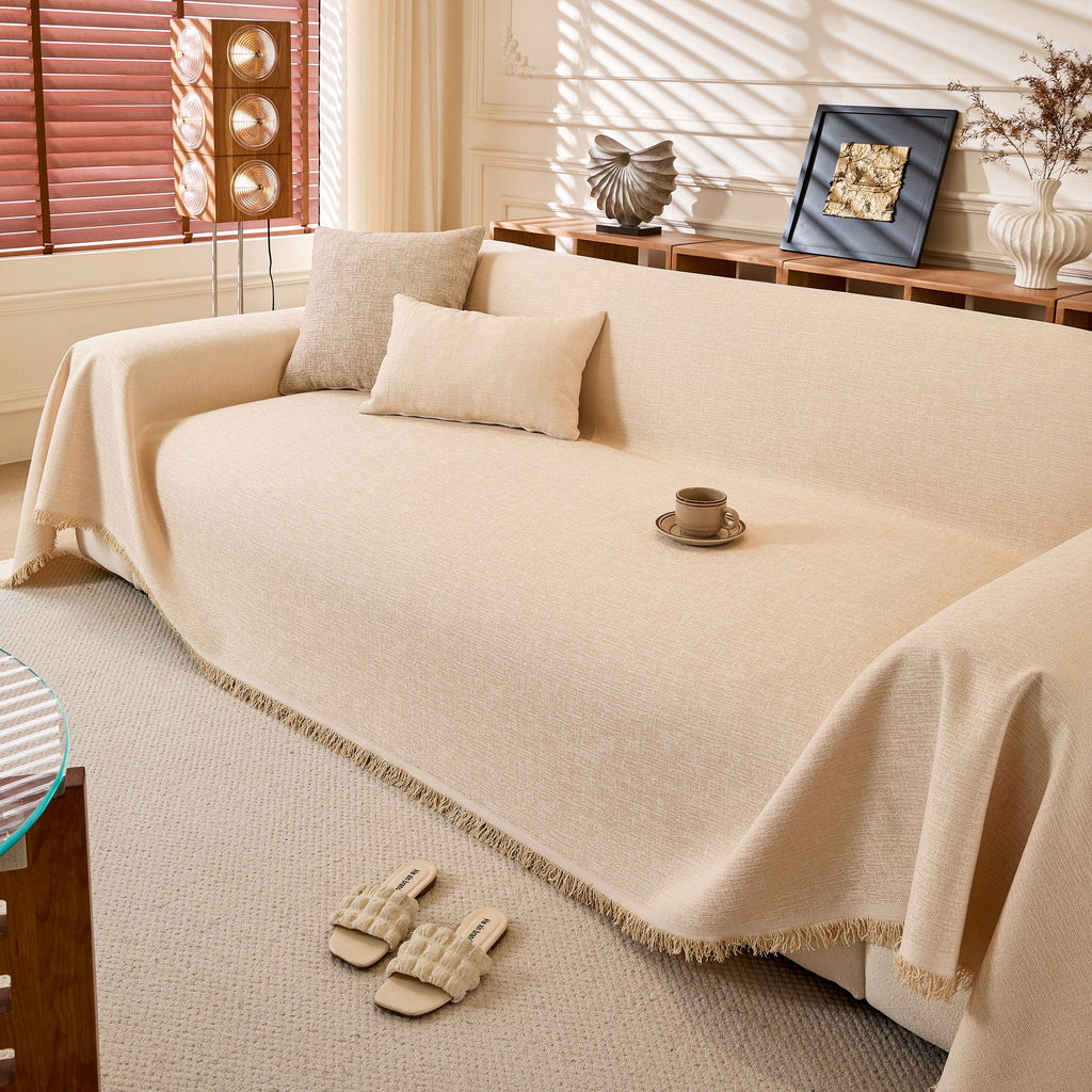 Linen-Look Textured Couch Throw Cover, Breathable Sofa Blanket & Furniture Protector