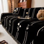 Chenille Jacquard Sofa Throw Cover with Tassel Soft Thick Couch Protector Blanket
