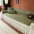 French Country Floral Sofa Cover with Chiffon Ruffle Skirt, Vintage Sofa Throw Cover