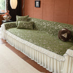 French Country Floral Sofa Cover with Chiffon Ruffle Skirt, Vintage Sofa Throw Cover