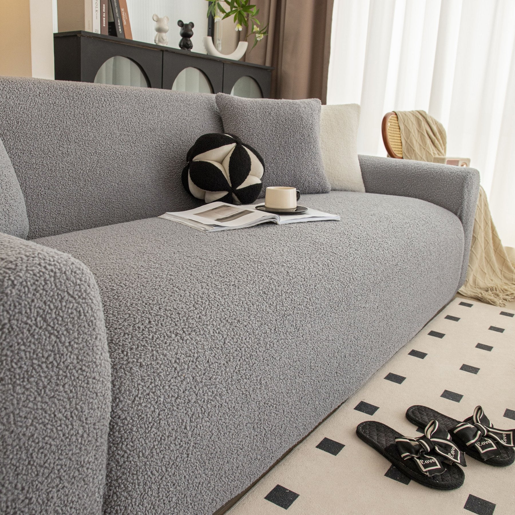 Stretch Plush Fitted Couch Slipcover Furniture Protector for 1/2/3/4/5 Cushion Couch
