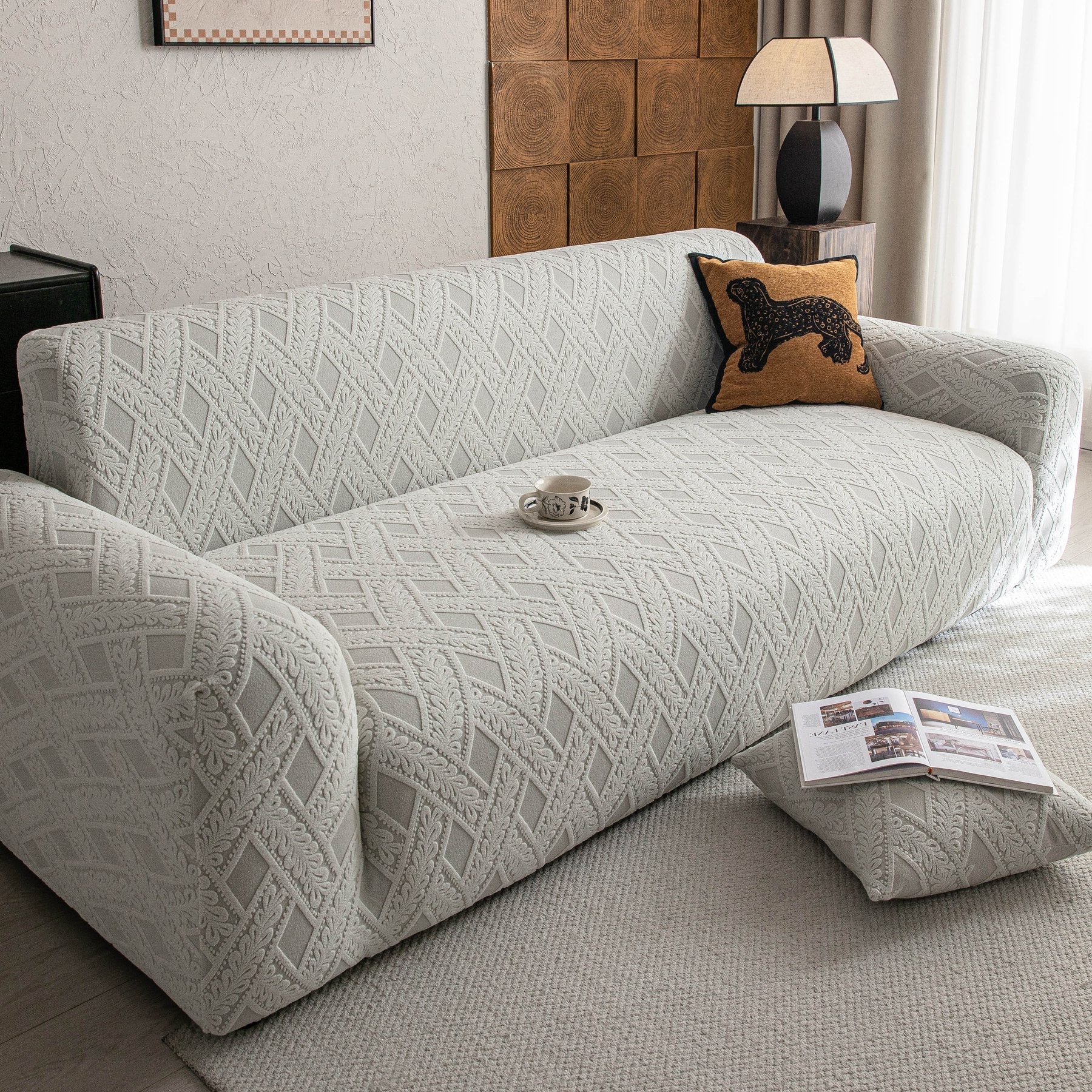 High Stretch 3D Jacquard Sofa Slipcovers, Pet Friendly Non Slip Sofa Cover Washable