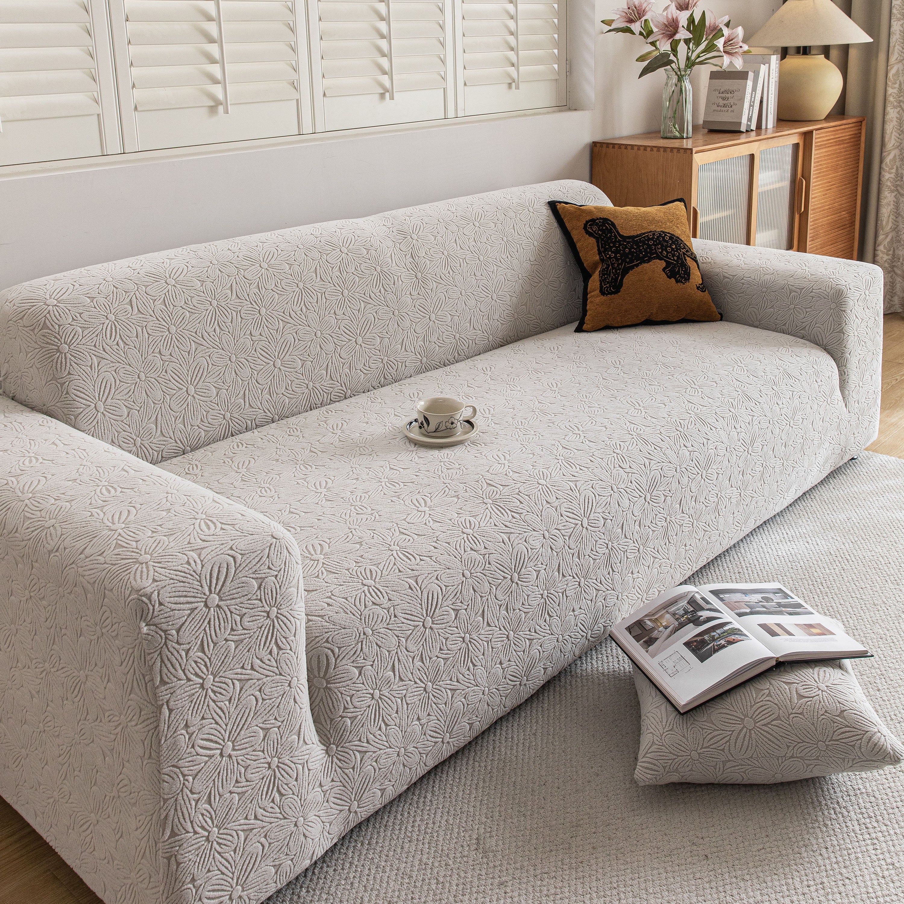 High Elastic Floral Couch Slipcover, Jacquard Stretch Non-Slip Furniture Protector